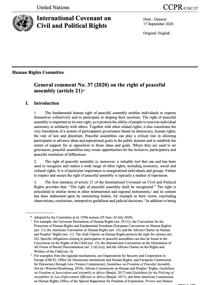 Зауваження загального порядку № 37 до статті 21 – Право на мирні зібрання – Міжнародного пакту про громадянські та політичні права