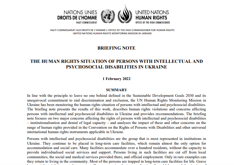 Human rights situation of persons with intellectual and psychosocial disabilities in Ukraine