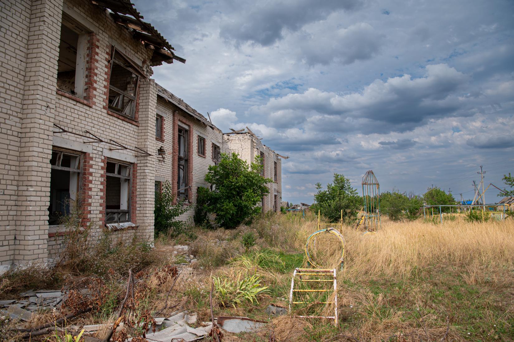 A destroyed school in Posad-Pokrovske, Kherson region