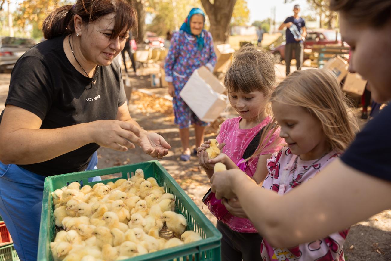 a women with chicks