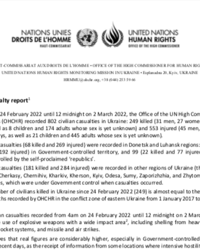  Ukraine: Civilian casualties as of 24:00 2 March 2022