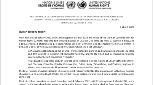  Ukraine: Civilian casualties as of 24:00 2 March 2022